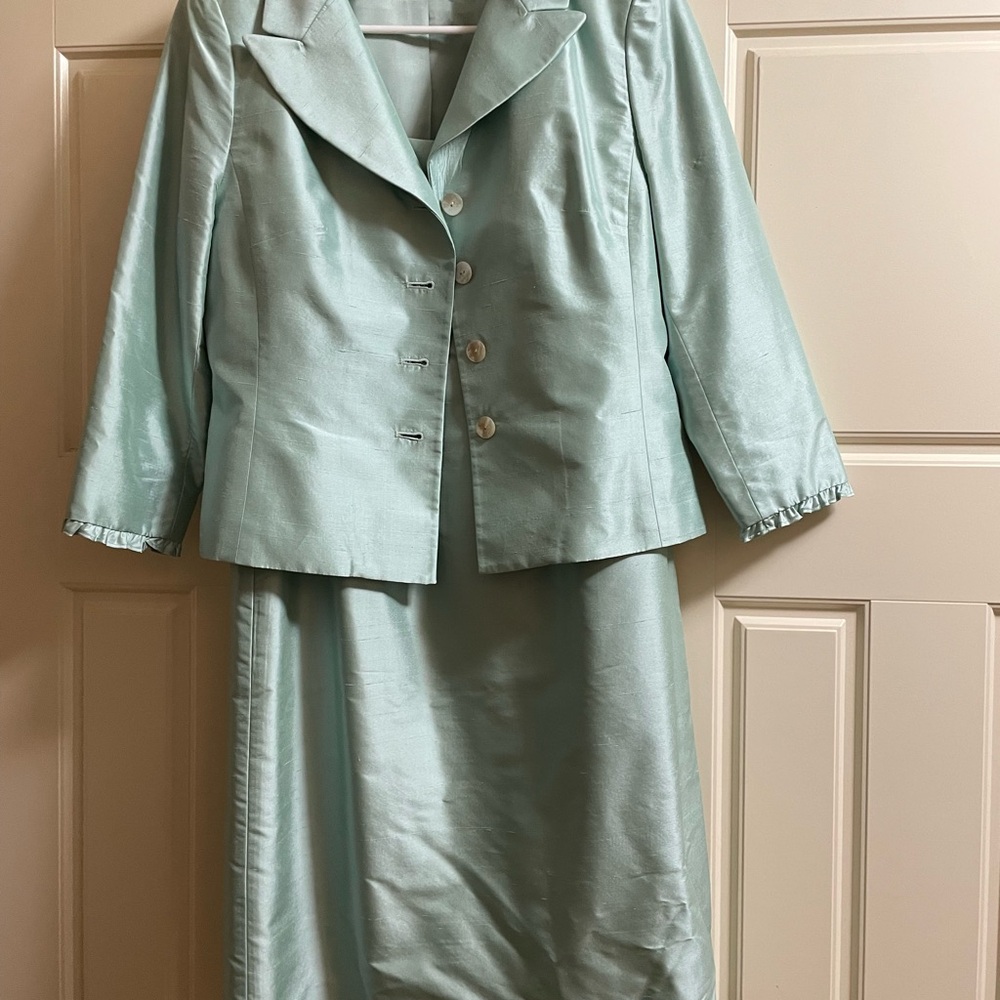 Vintage Robin Egg blue silk sheath and matching jacket